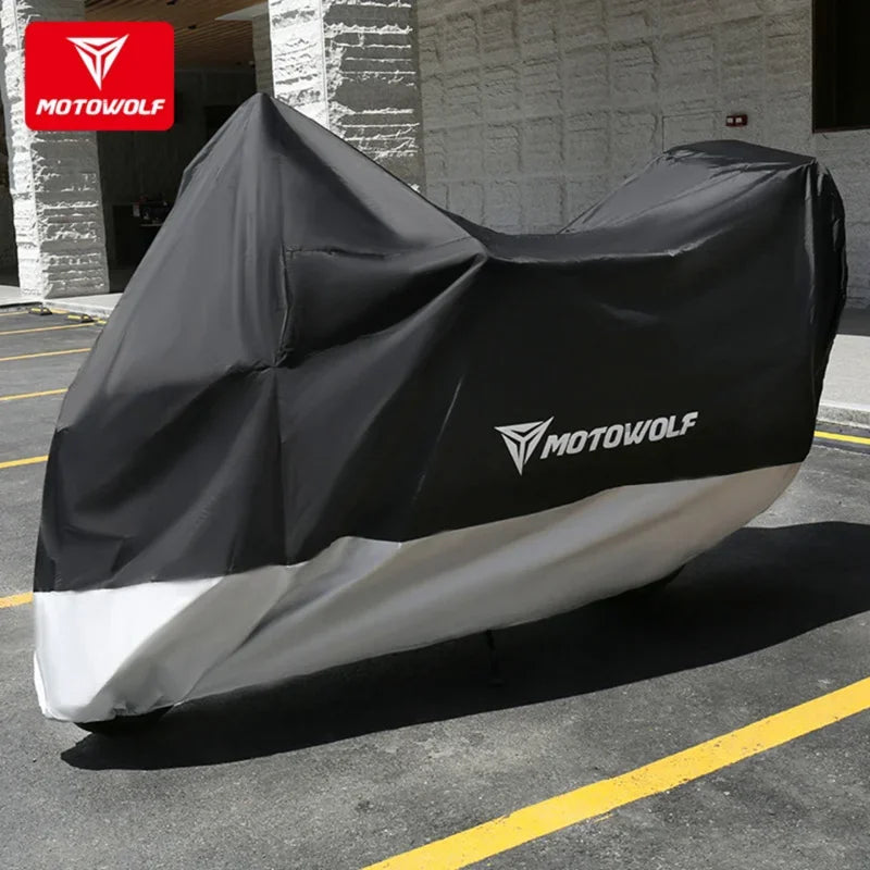 MOTOWOLF Oxford Waterproof Scooter Cover Universal All Weather Motorcycle Protector Anti UV Dustproof with Lock Holes – Polyester Taffeta Oxford Cloth M-4XL Silver Black 4 Season