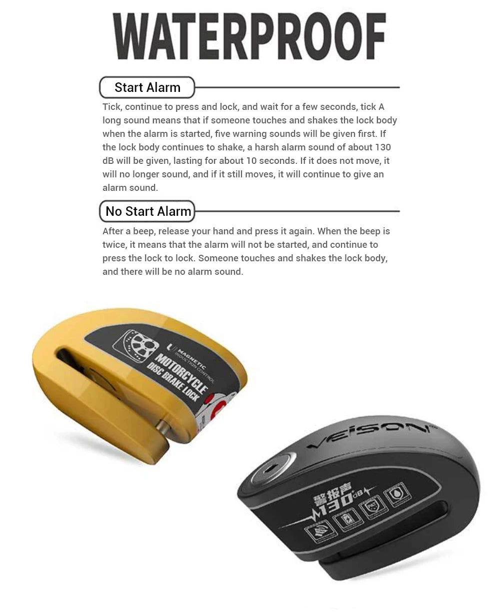DX26 Motorcycle Waterproof Alarm Lock Bicycle Disc Lock Intelligent Controllable Alarm Disc Brake Lock Electric Car Lock – Stainless Steel – 0.5kg – Black Yellow Gold