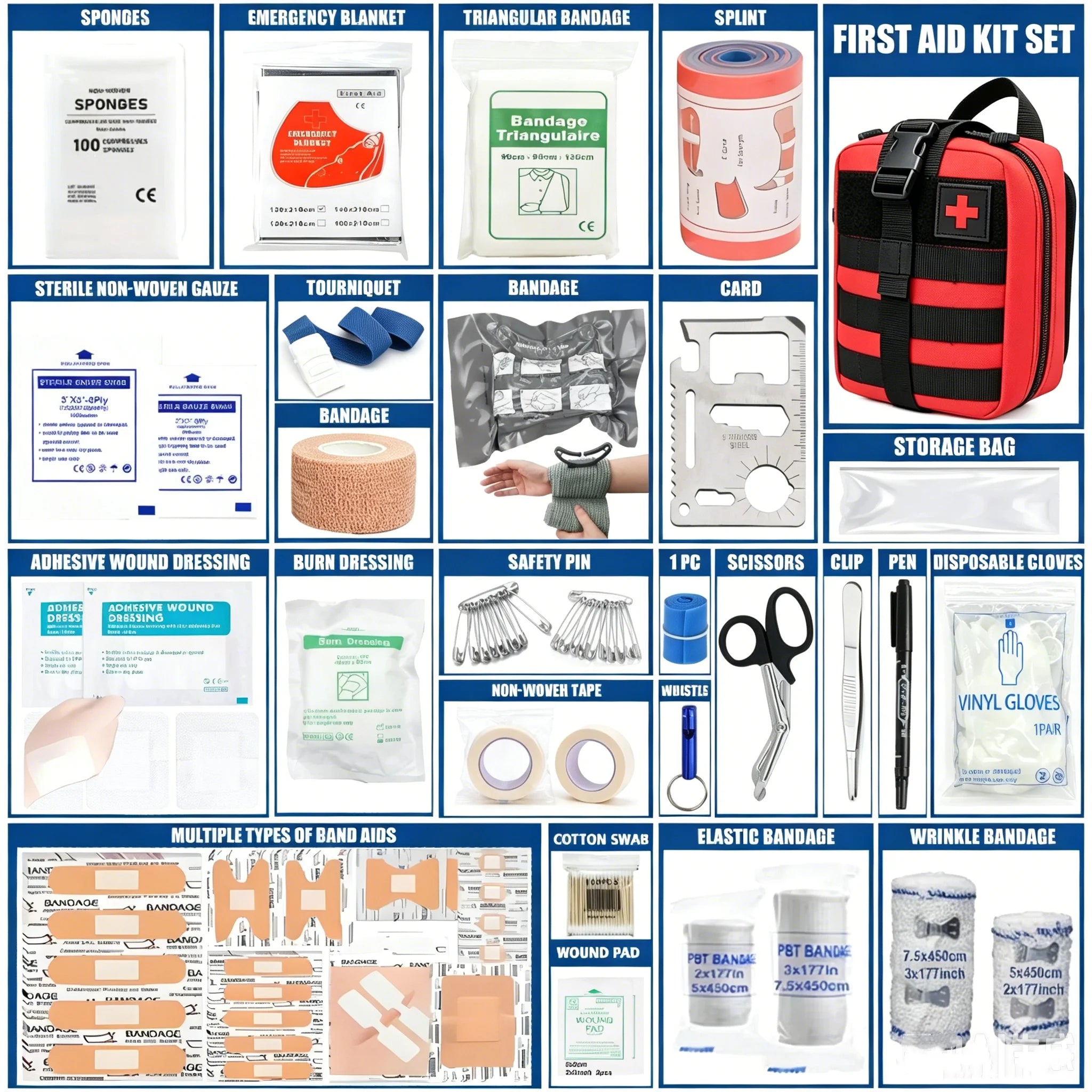 379-Piece IFAK Trauma First Aid Kit with MOLLE Pouch Emergency Survival Kit for Motorcycle Camping Hiking Car Travel Home Sports