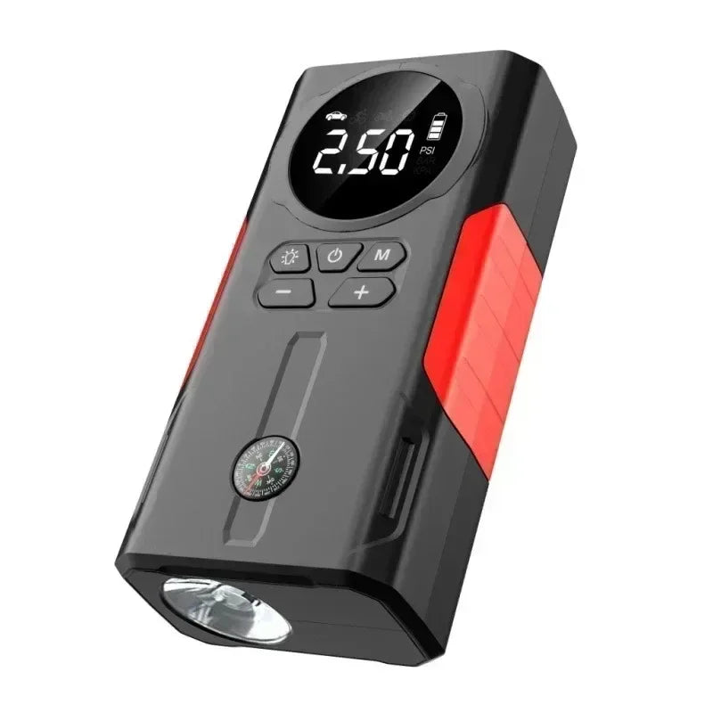12V Jump Starter & Air Pump – 1800A Multi-Function Tire Inflator, LED SOS Light & Power Bank for Car, Motorcycle & Bicycle