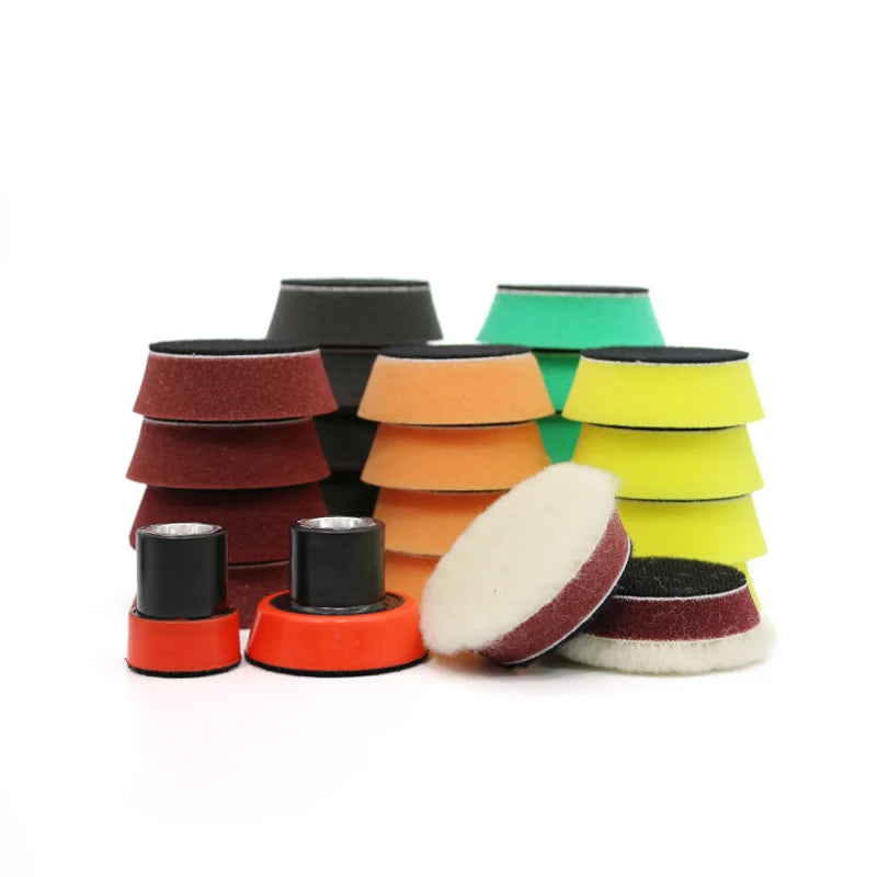 DETAILING 2-Inch Mini Foam & Wool Polishing Pad Kit – 9 / 12 / 29 Pcs – Cutting Polishing Finishing – Car Motorcycle Wheel Hub – Hook & Loop – $20–73