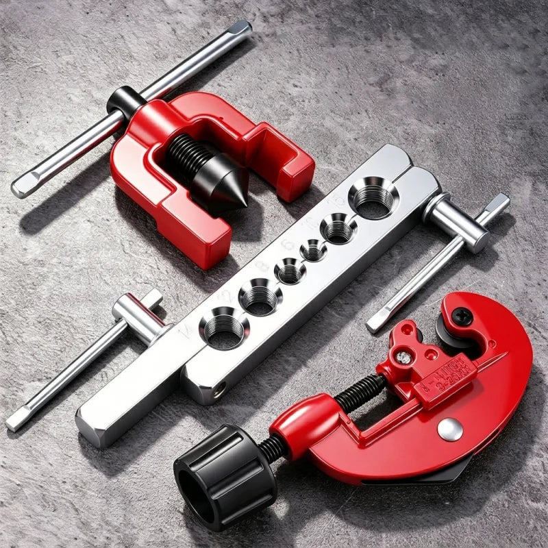 Multi-Size Tubing Flaring Tool Kit – Brake Line Tools – 3/16" 1/4" 5/16" 3/8" 1/2" Copper and Aluminium Brake Fuel Line and HVAC Flaring Tool – Red – $48