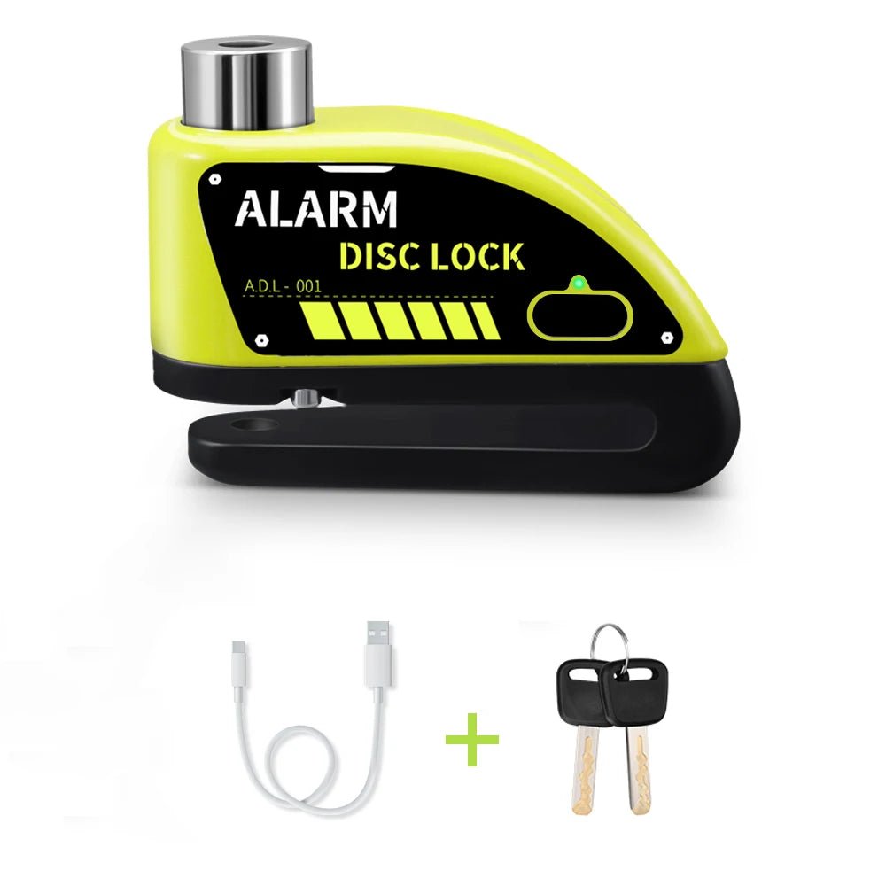 Extractme Motorcycle Alarm Disc Brake Lock Security Moto Wheel Disk Padlock Waterproof 120dB Anti-Theft – Fingerprint / Combination / Charging Style – USB-C – 7mm – With or Without Rope