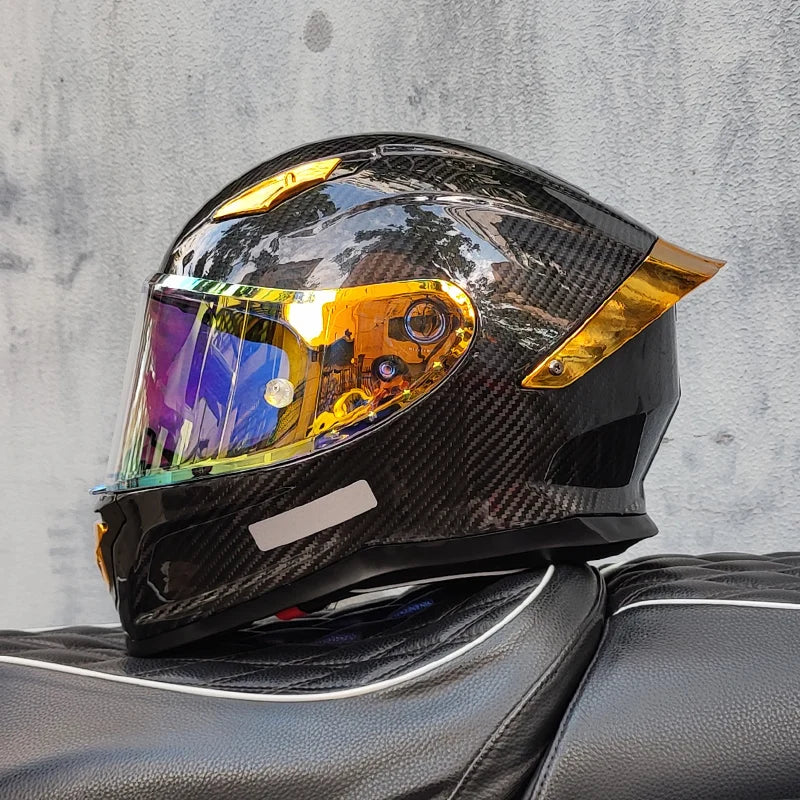 Carbon Fiber Helmets – ORZ Full Face Motorcycle Helmet, Color Visor, DOT Approved, All-Season