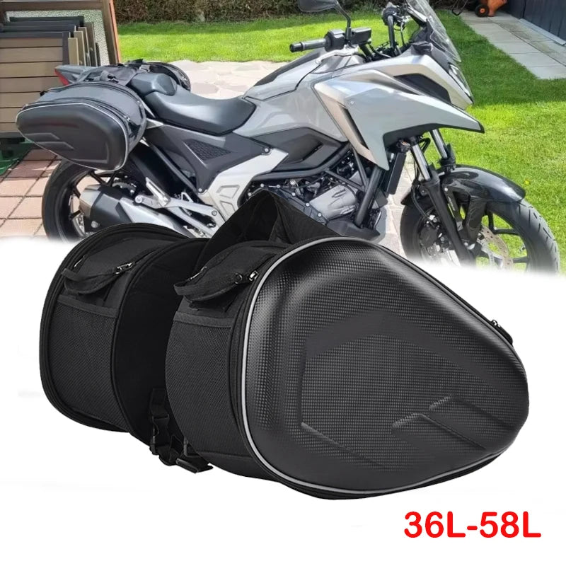 oezrefit 2PCS Universal Fit Motorcycle Pannier Bags Luggage Saddle Bags Side Storage Fork Travel Pouch Box Motorcycle Side Helmet Riding Waterproof 36L-58L with Rain Cover – Black