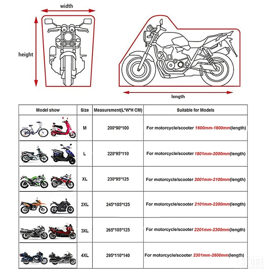 AutoJUSHIDAHAO Universal Outdoor UV Protector Waterproof Motorcycle Cover Bache Funda Moto Scooter Bicycle Case S M L XL 2XL 3XL 4XL – 190T Polyester PU Waterproof Dustproof Anti-UV Anti-Scratch
