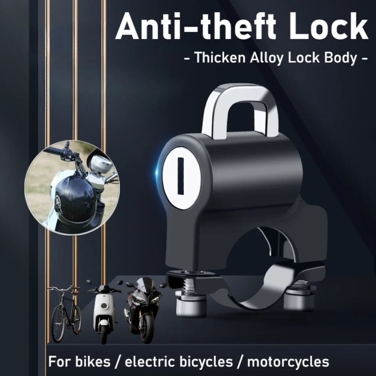 Universal Motorcycle Helmet Lock Security Anti-Theft Fixed Helmet Lock 22-24mm Handlebar Brake Handle Solid Lock Moto Accessory