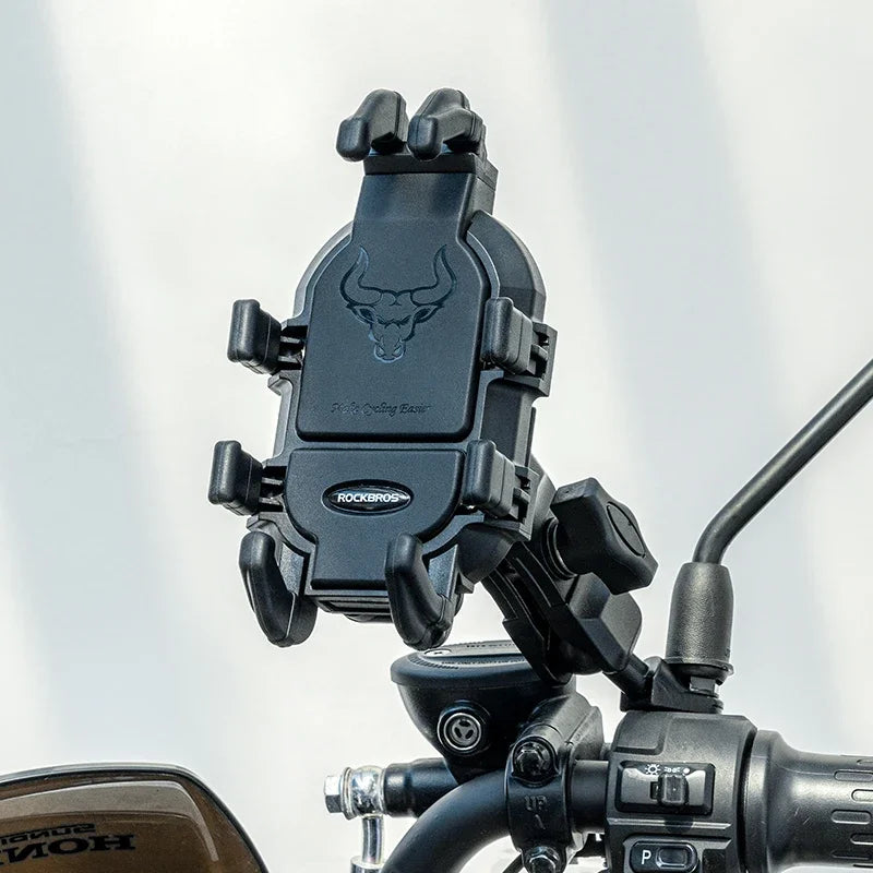 ROCKBROS Anti-Vibration Motorcycle Phone Mount – Adjustable Non-Slip Holder with Shock Absorber