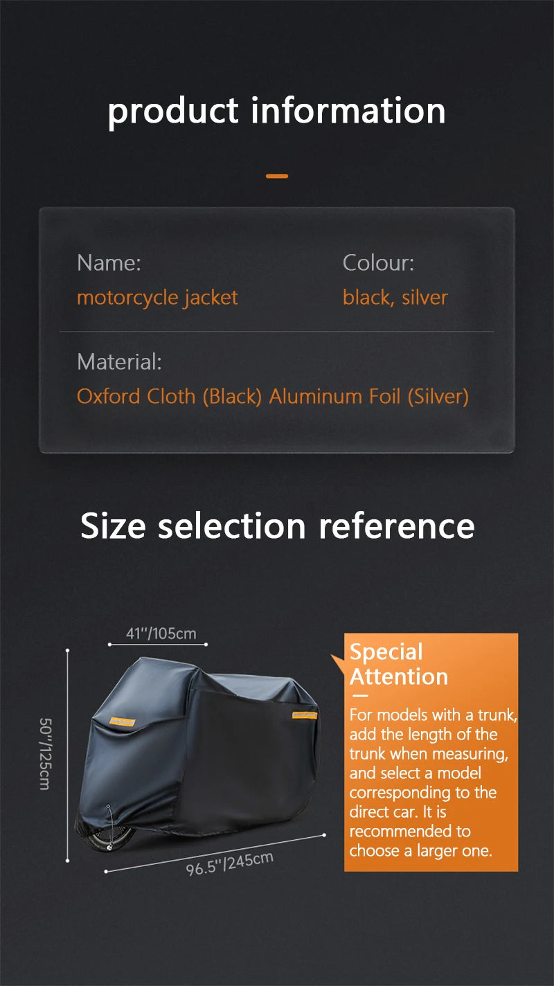 Thick Oxford Motorcycle Waterproof Cover Universal Outdoor Protection Dust Motorbike Rain Cover Sunshade Dustproof UV Protective – Reflective Aluminum Foil Nano Lining Cotton Velvet Black XL-4XL