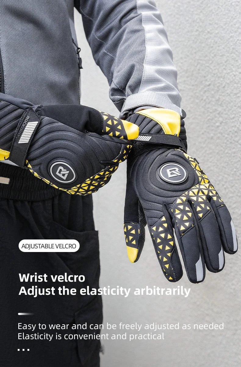 ROCKBROS Winter Warm Bike Gloves Touch Screen Windproof Thermal Motor Bicycle Gloves Men Women SBR Pad Shockproof Cycling Gloves