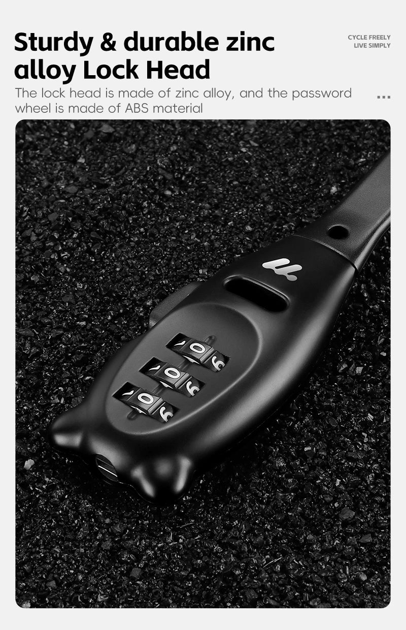 WEST BIKING Bicycle Lock Portable Cable Zinc Alloy Lock Motorcycle Helmet Password Lock Safety Anti-Theft Adjustable Rope Lock