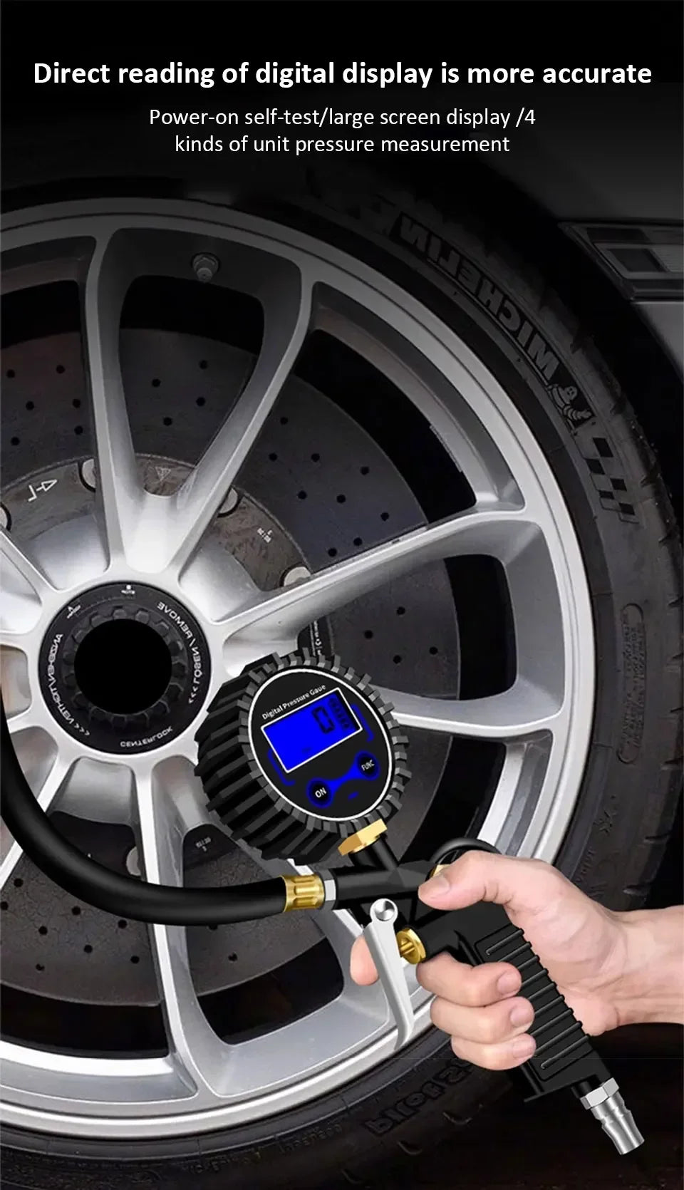 220 PSI Tire Pressure Gauge – Car, Truck & Motorcycle Tire Inflator with Flexible Hose