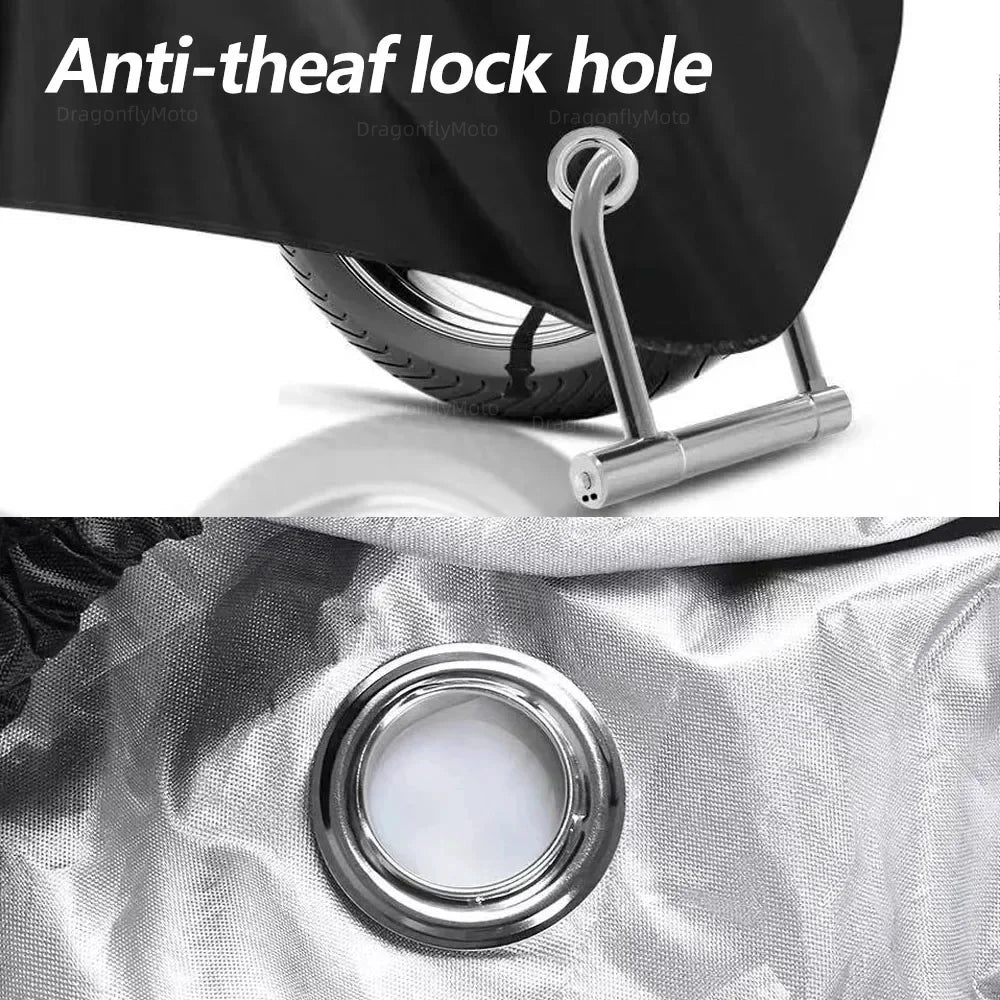 For Yamaha XMAX X-MAX 125 250 300 400 190T Waterproof Motorcycle Covers Motors Dust Rain Snow UV Protector Cover Indoor Outdoor – Polyester Taffeta PU Silver Coating Black Elasticized Hem L-4XL