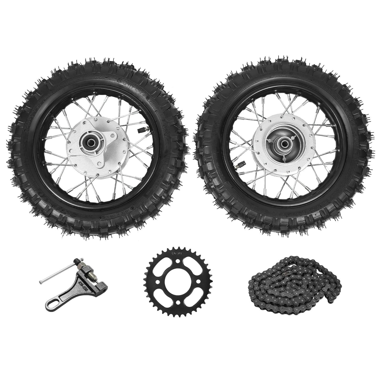 Dirt Bike Tires – 2.50-10 Front & Rear Wheel Rim Tire Set with Drum Brakes