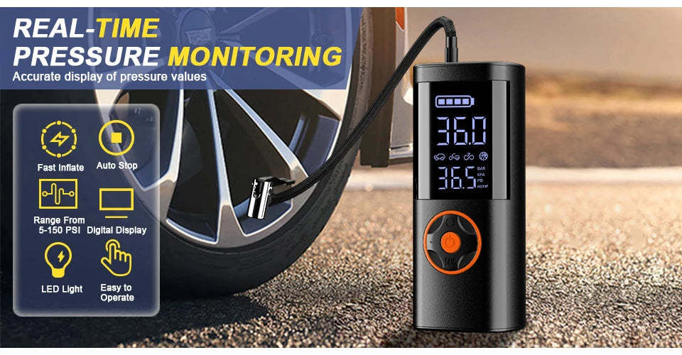 SERVOMASTER 7-in-1 Portable Jump Starter with Air Compressors – Multi-Pressure Inflator, LED Flashlight & Power Bank for Car, Motorcycle & Bicycle