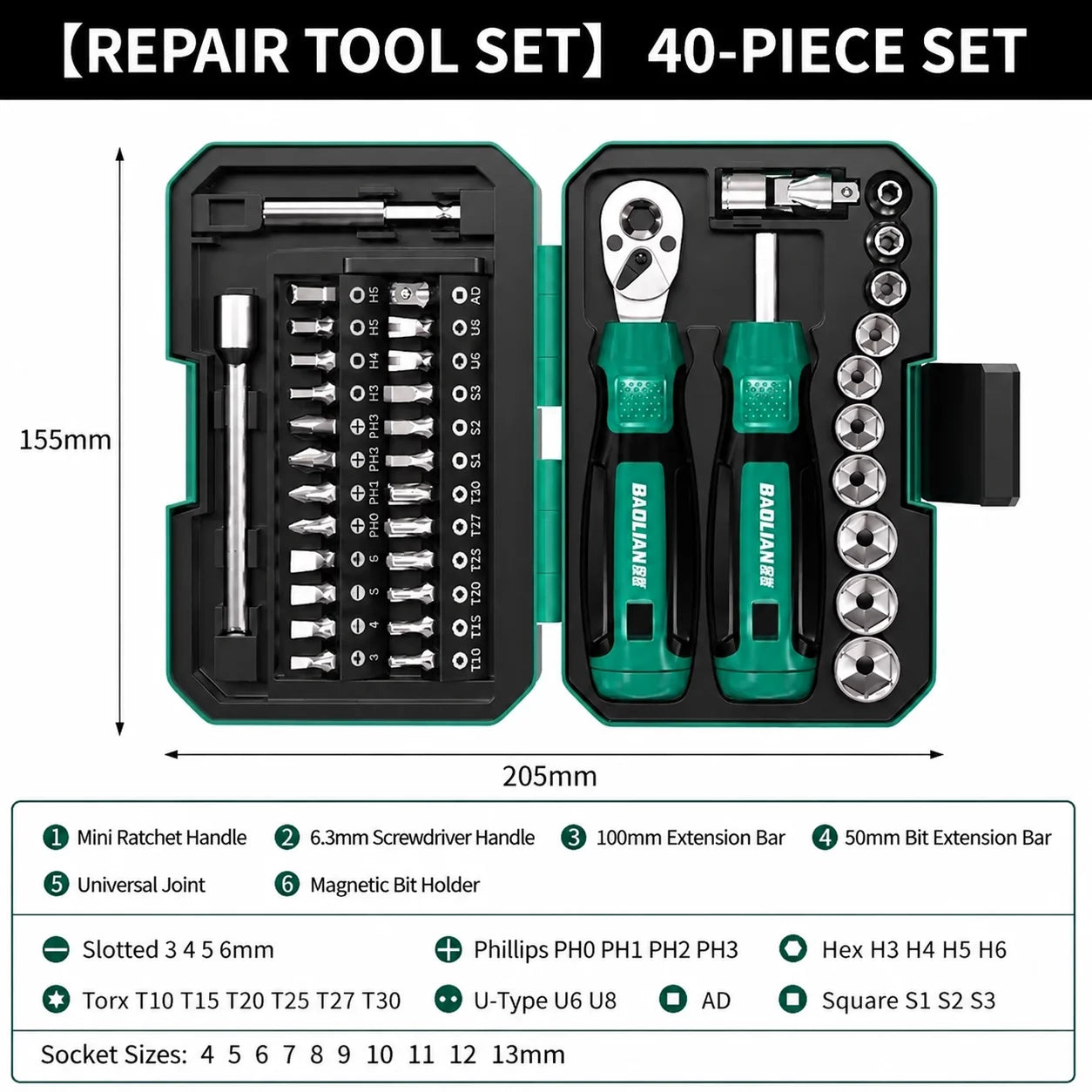 Baolian 40-in-1 Bike & Motorcycle Repair Tool Kit – Ratchet, Socket Wrench & Screwdriver Bit Set – Cr-V Steel – Carry Bag – $80