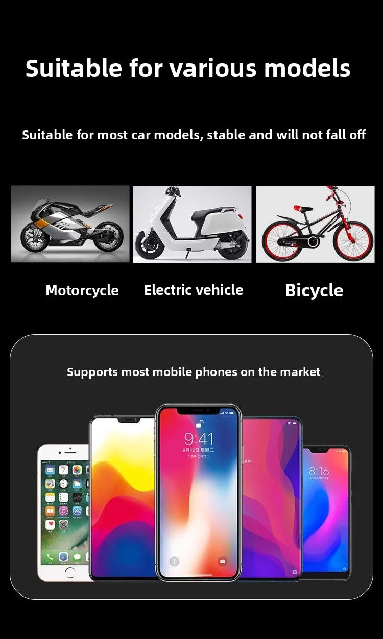 New Motorcycle Phone Holder, 15W Fast Wireless Charging, Shockproof Navigation Bracket with Anti-Theft Lock, Universal