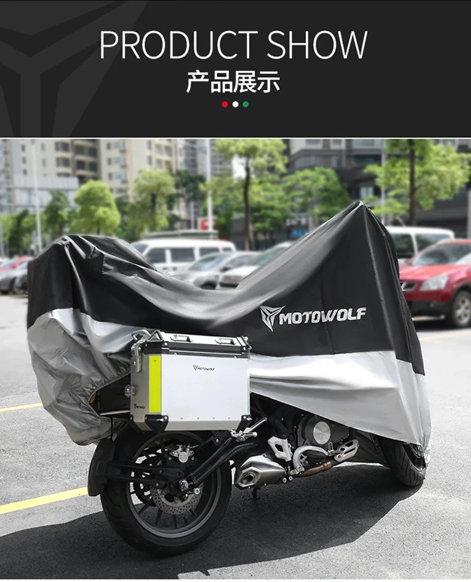 MOTOWOLF Oxford Waterproof Scooter Cover Universal All Weather Motorcycle Protector Anti UV Dustproof with Lock Holes – Polyester Taffeta Oxford Cloth M-4XL Silver Black 4 Season