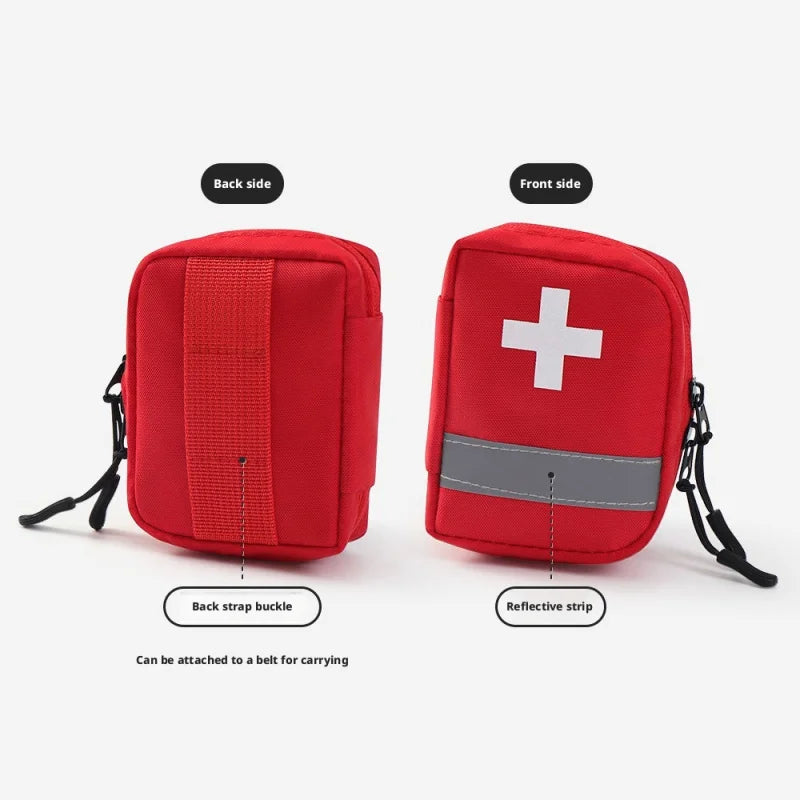 Reflective Portable First Aid Kit for Outdoor Hiking Camping - Emergency Medicine Organizer with Car Storage Strips