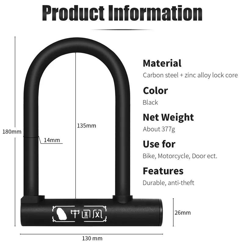 West Biking Bicycle U Lock MTB Road Bike Padlock Portable Anti-Theft Safety Motorcycle Scooter Cycling Lock Bicycle Accessories – Classic-046 Carbon Steel Zinc Alloy 18x13cm Black