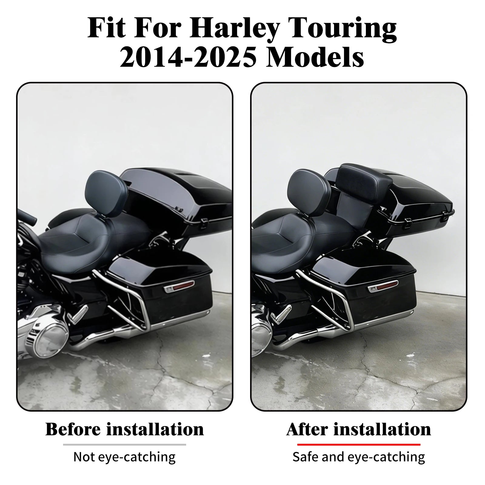 Motorcycle Chopped Razor Tour Pack Backrest Pad Trunk Cushion Pad PU Plastic For Harley Touring Road Street Electra Glide 14-25