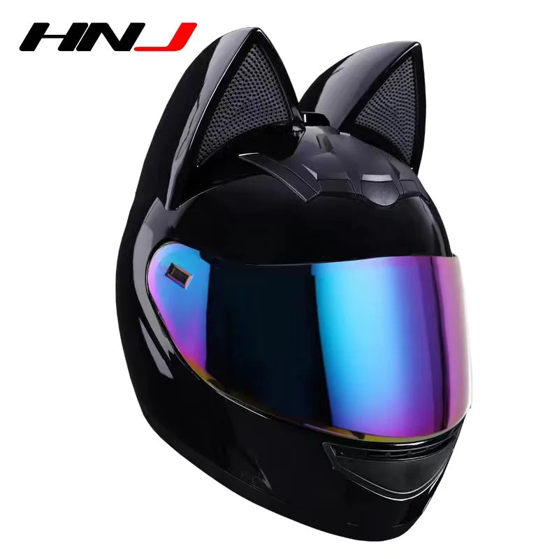 Cute Cat Full Face Ear Helmet for Street and Motocross Riding