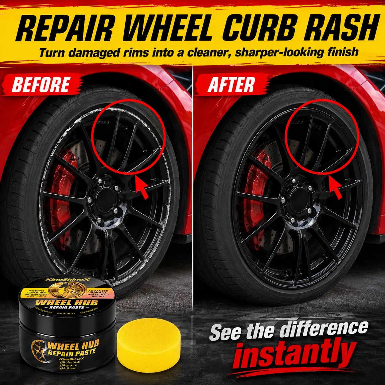 KINESHINEX Alloy Wheel Scratch Remover & Polish Paste – Rim Restoration & Shine – Metal Surface Polish – 30g – 1 / 3 / 5 / 10 Pcs – $28–112
