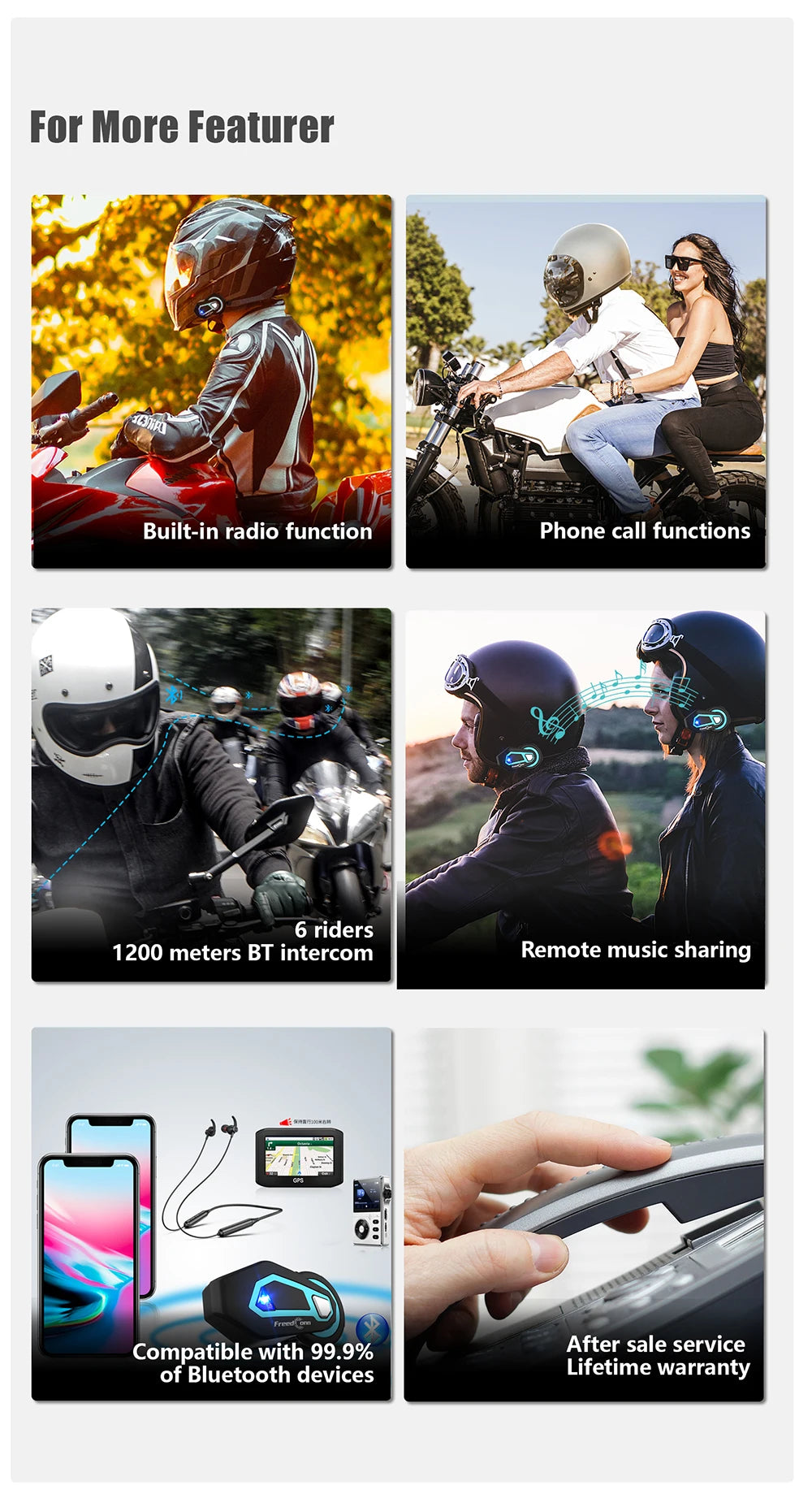 FREEDCONN T-MAX PRO Motorcycle Bluetooth Intercom – 6-Rider 1200m