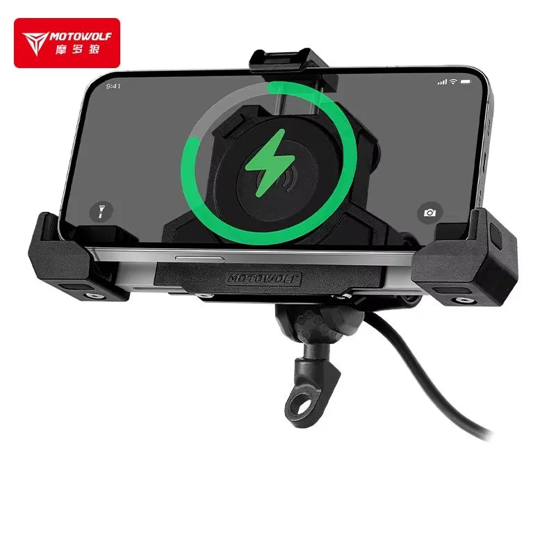 MOTOWOLF Motorcycle Phone Holder – Shockproof Wireless Charging