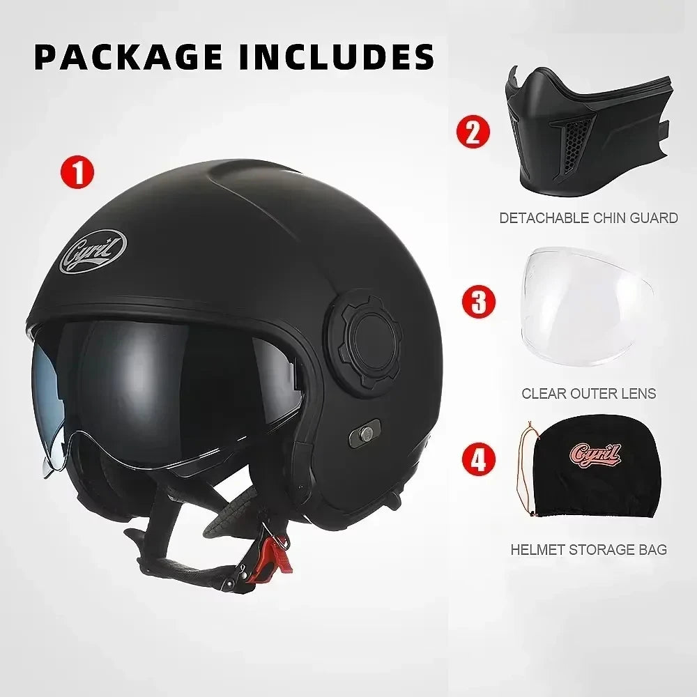 Modular Helmets – DOT Full Face Motorcycle Helmet, Dual Visor, Retro Open Face Design for Men & Women