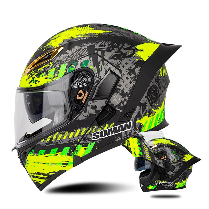 DOT Approved Modular Full Face Motorcycle Helmet – Flip-Up Dual Visor, All-Season