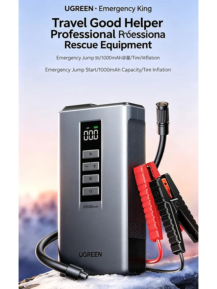 UGREEN ES703 4-in-1 Motorcycle & Car Jump Starter 10000mAh with Tyre Inflator Air Pump Power Bank LED Light