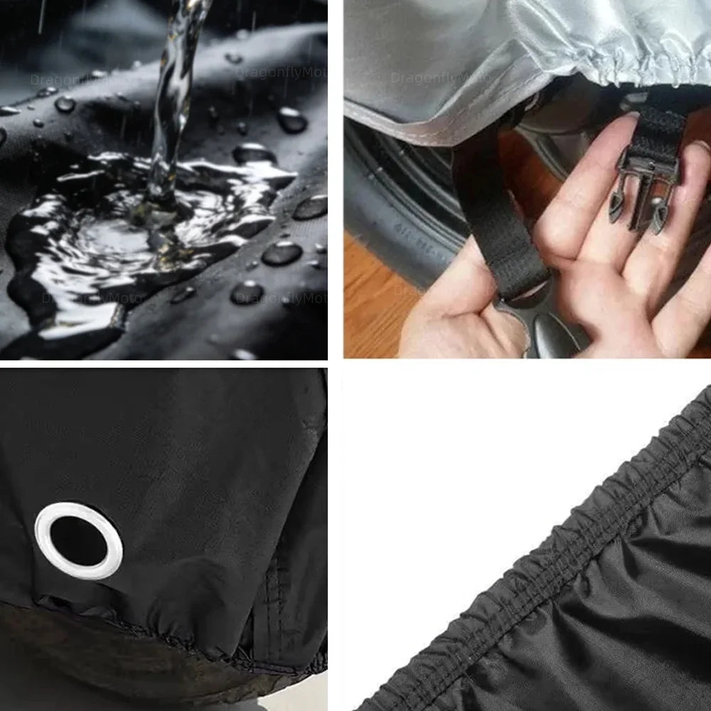 For Yamaha XMAX X-MAX 125 250 300 400 190T Waterproof Motorcycle Covers Motors Dust Rain Snow UV Protector Cover Indoor Outdoor – Polyester Taffeta PU Silver Coating Black Elasticized Hem L-4XL