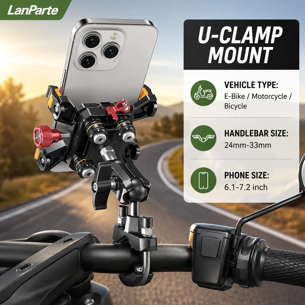 Aluminum Alloy Motorcycle Phone Mount – Mirror-Mount Shockproof 360° GPS Holder for Scooters & E-Bikes