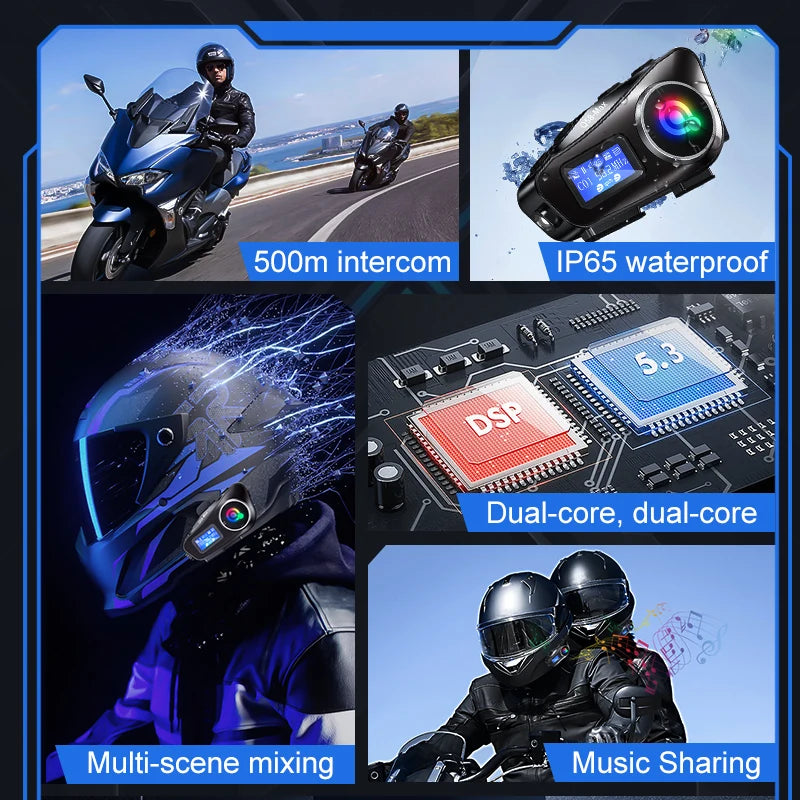 Q58 Max Motorcycle Bluetooth Intercom – 500m Helmet Communication