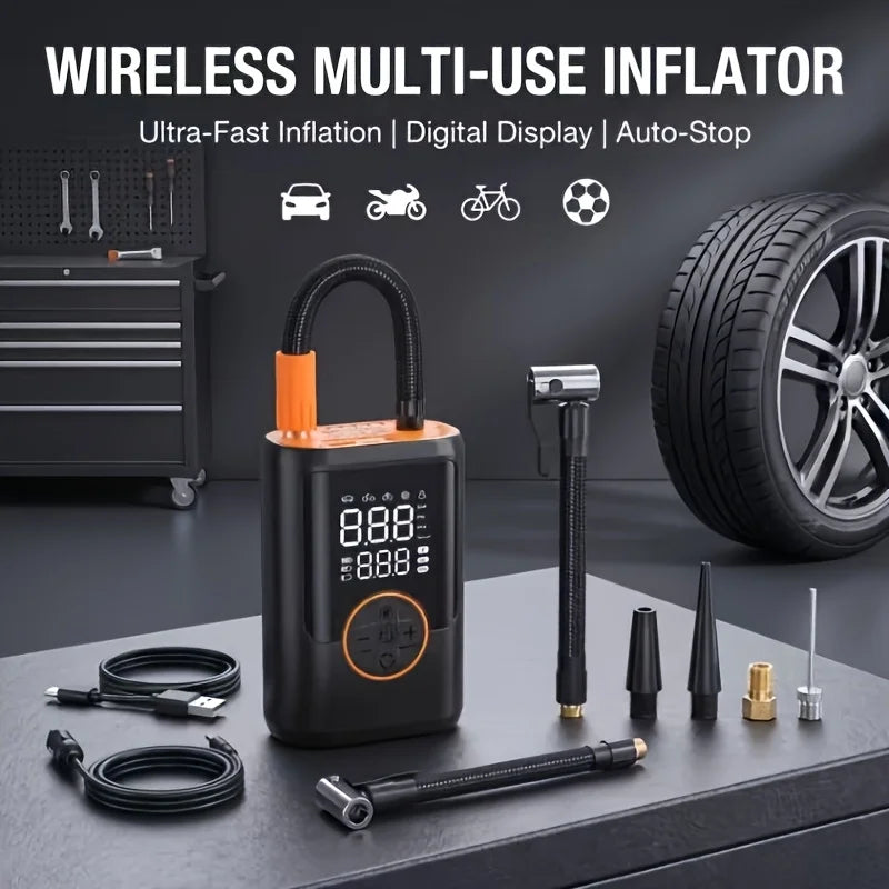 POWNYM 2-in-1 Wireless Tire Inflator & Jump Starter – Portable Air Compressors with Digital Pressure Gauge & LED Light