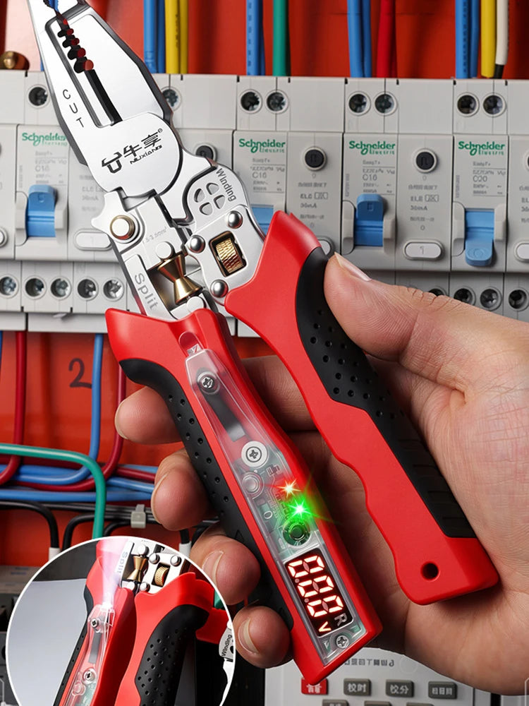 NIUXIANG 10-in-1 Rechargeable Wire Stripper Pliers – Built-In Voltage Tester – Wire Strip + Cut + Crimp – Motorcycle Electrical Repair – $31