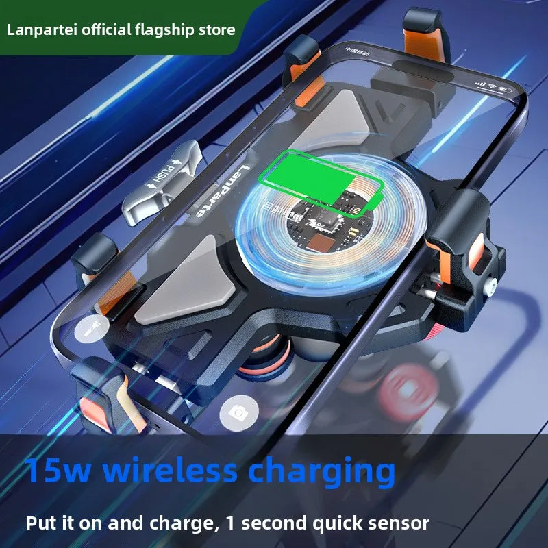 Metal Shockproof Motorcycle Phone Holder 4 Vibration Dampener 15W Wireless Charger Fast Charging Motorbike Bicycle Bike Stand