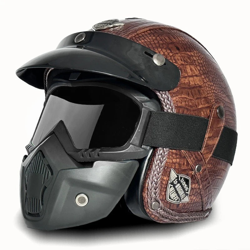 Open Face Helmets – Retro PU Leather Motorcycle Helmet, Vintage Cafe Racer Style, DOT & ECE Certified