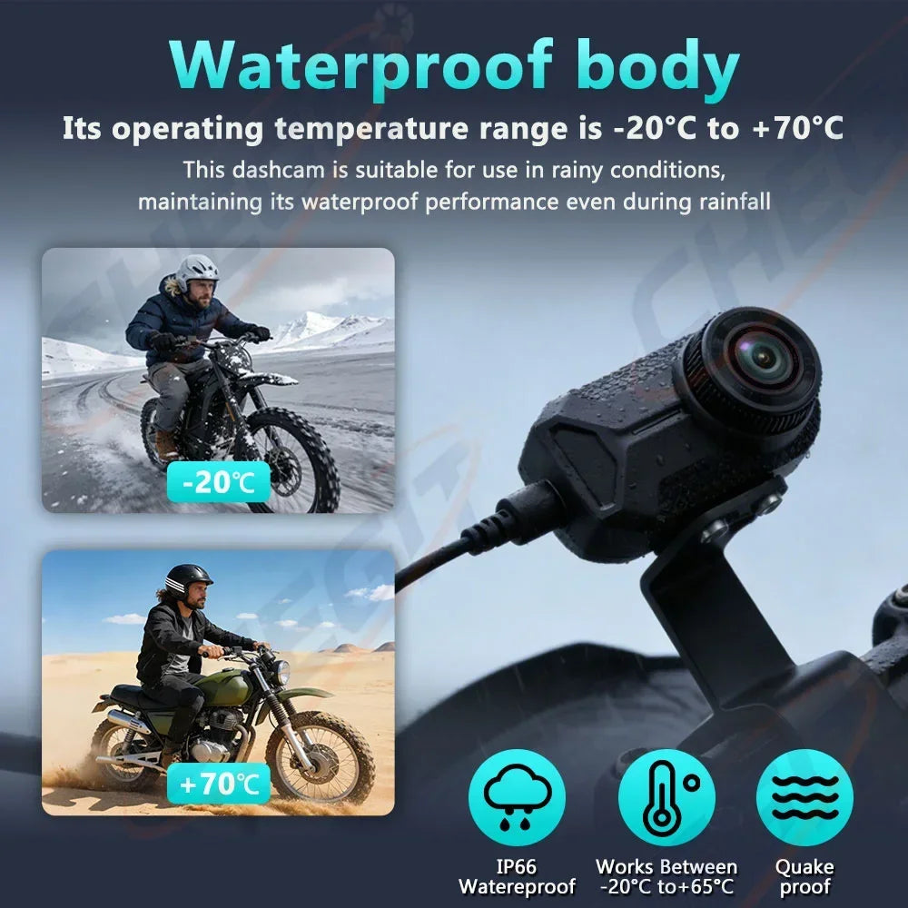 WDSZKMYF 2K HD IP66 Waterproof Mini Motorcycle Dash Cam 170° WiFi Night Vision Loop Recording USB Motorcycle Camera DVR for Motorcycle E-Bike Bicycle Mountain Bike