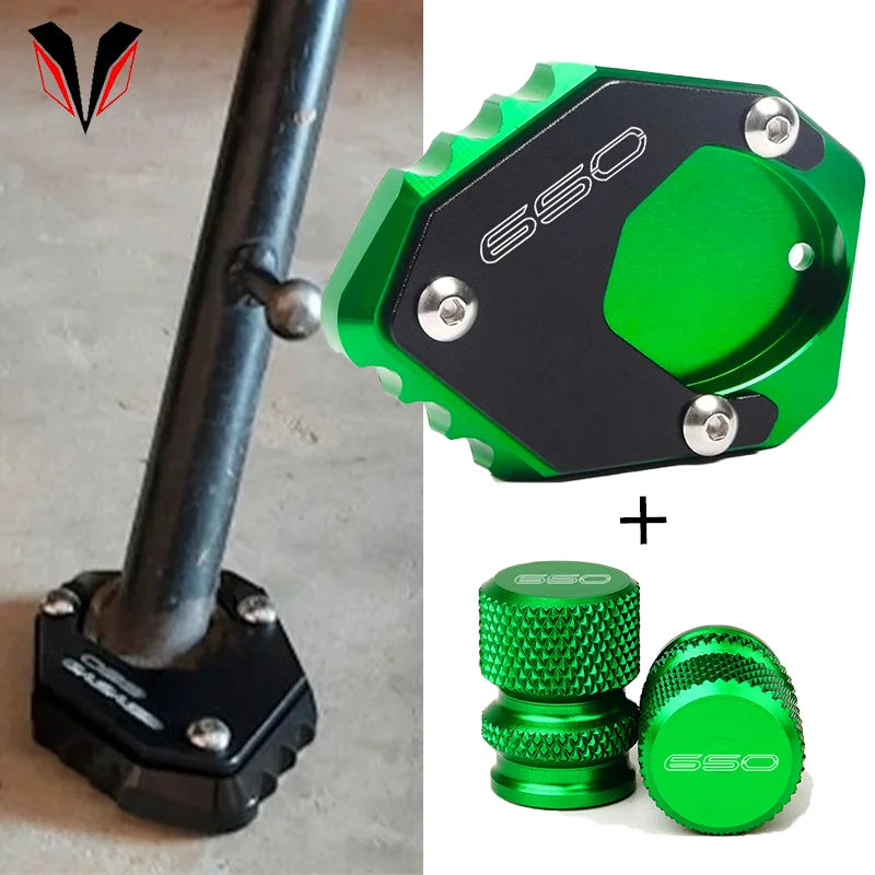 VERSYS650 Side Stand Extension For KAWASAKI VERSYS 650 2011-2024 Motorcycle Accessories Foot Kickstand Enlarge Pad – MOWOK CNC Aluminum 6061 Green Black Grey Combo Valve Caps