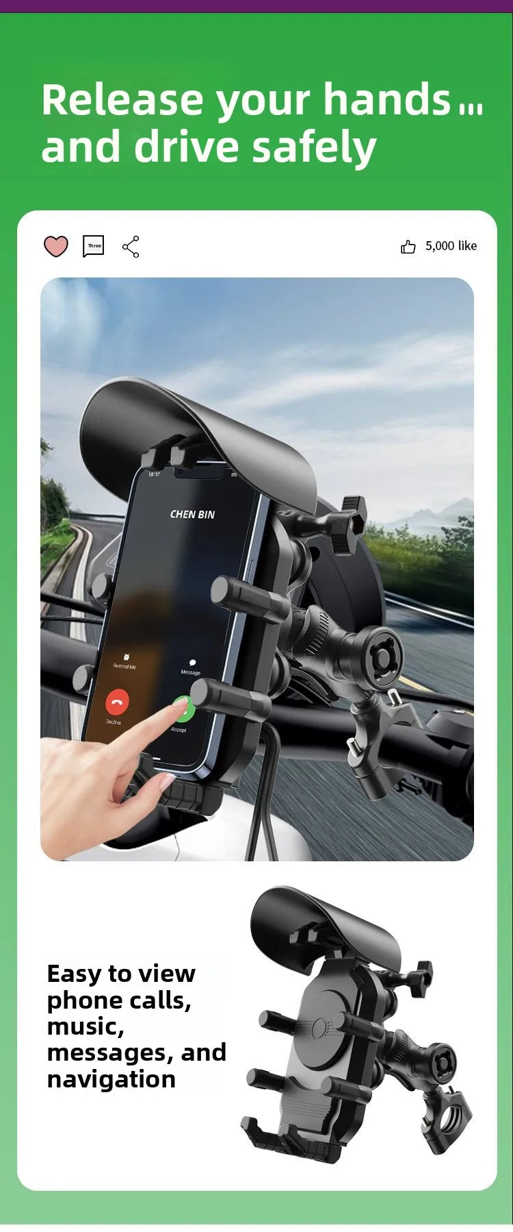 New Motorcycle Phone Holder, 15W Fast Wireless Charging, Shockproof Navigation Bracket with Anti-Theft Lock, Universal