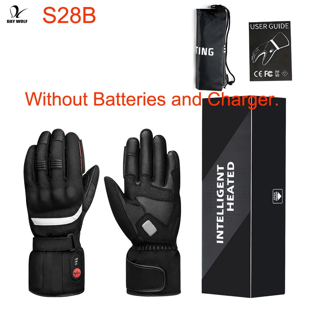 DW Heated Gloves Motorcycle Winter Heated Gloves Warm Waterproof Rechargeable Heating Thermal Gloves Snowmobile Battery Charger