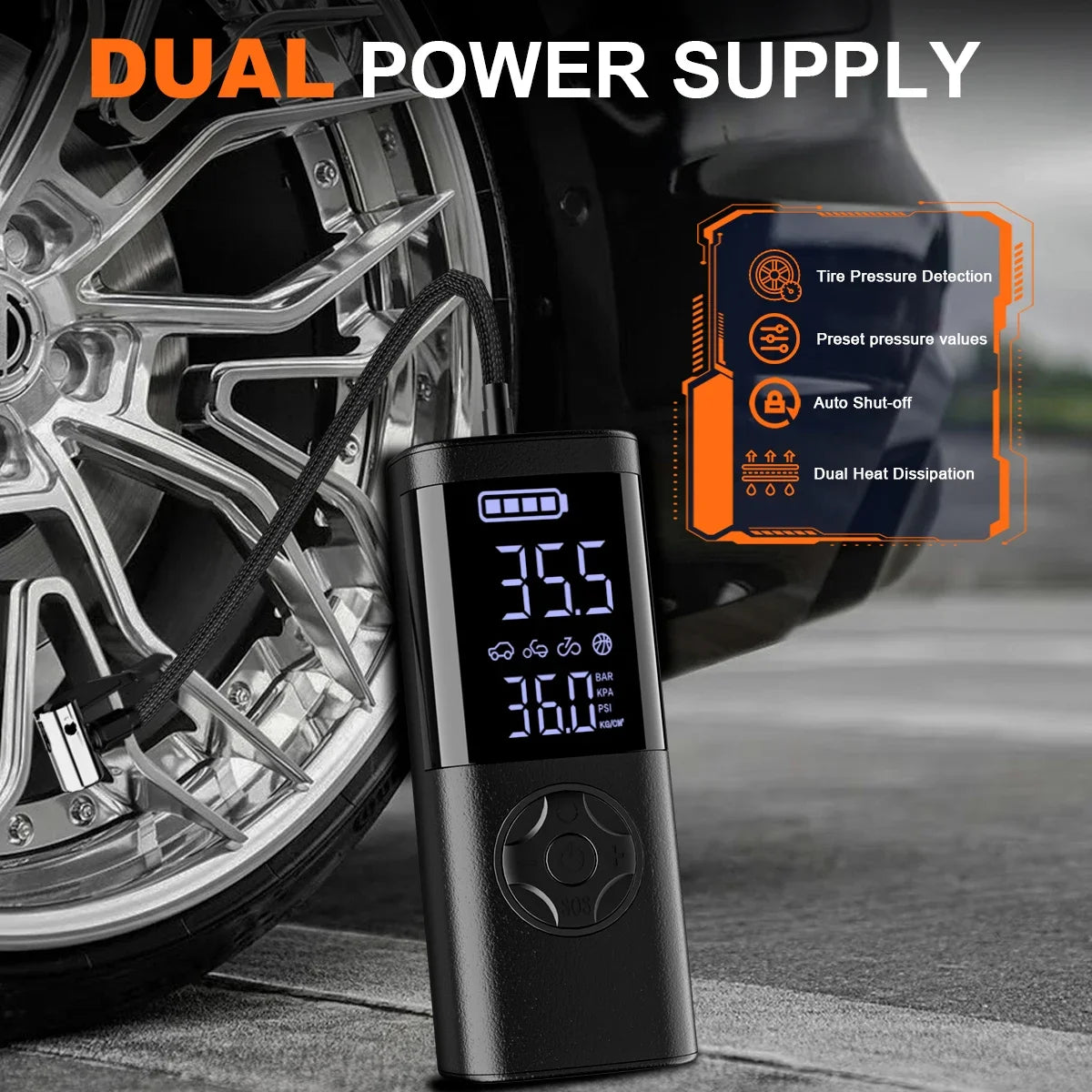 Portable Air Compressor – Mini Wireless Tire Inflator with Digital Display