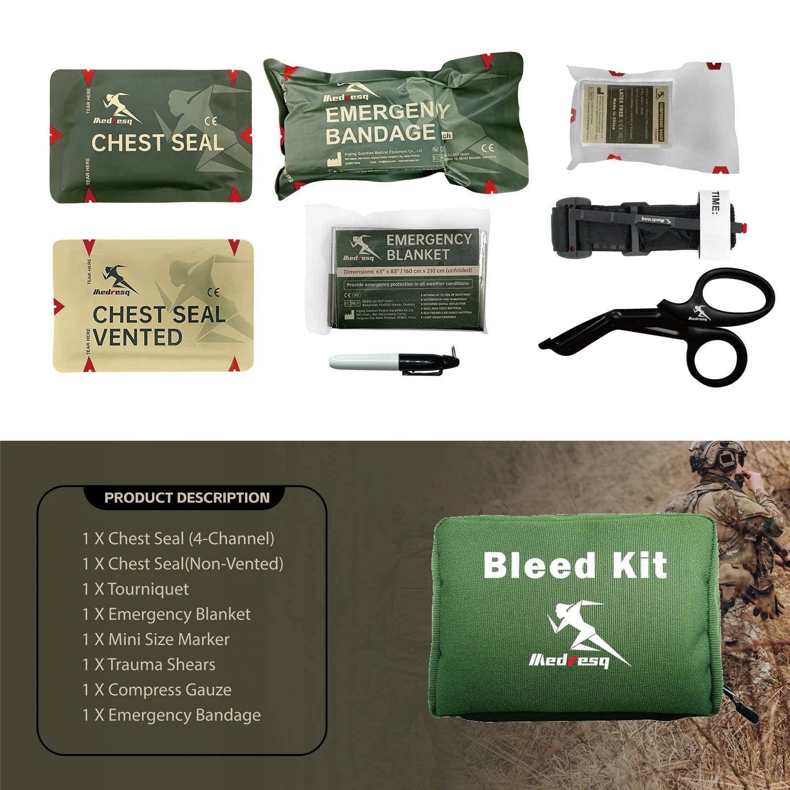 Medresq Compact Personal First Aid Kit, Backpacking, Camping, Emergency, Travel, Tactical, Travel Bag, Escape Bag, First Aid Ess