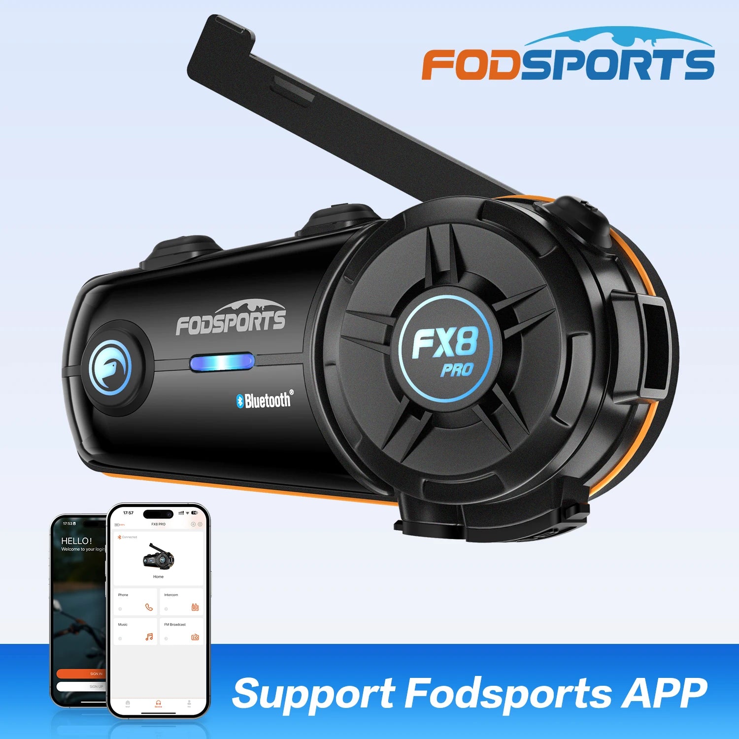 Fodsports FX8 Pro Motorcycle Bluetooth Intercom – 10-Rider Group Communication