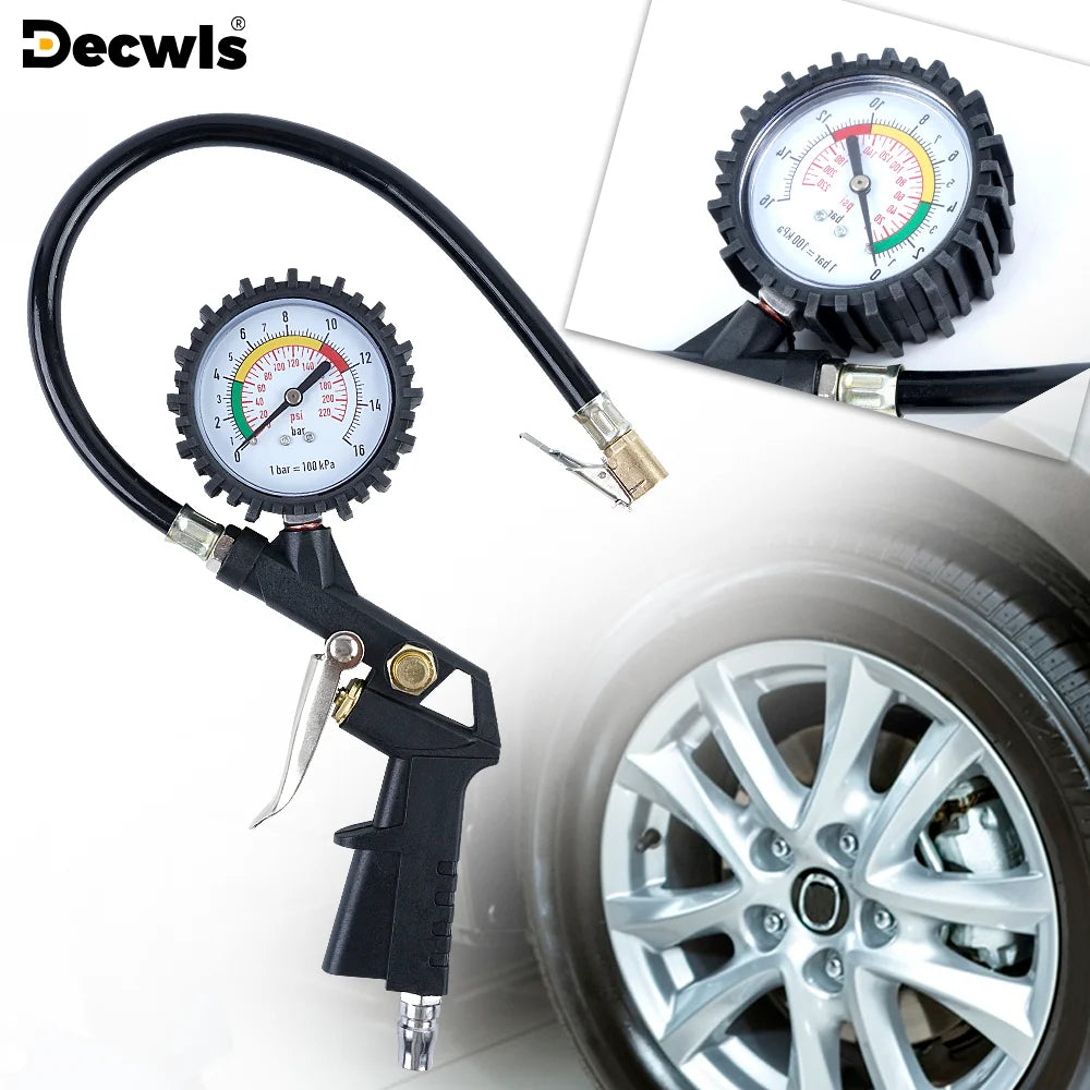0–16 Bar Tire Pressure Gauge – High-Precision Dial Tire Inflator for Car, SUV, Motorcycle & Bicycle