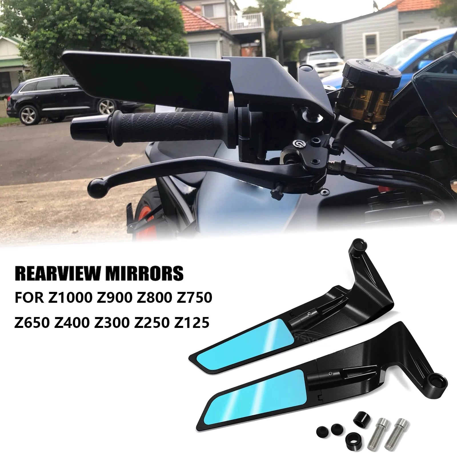 Kawasaki Z-Series Rotatable Winglet Rearview Mirror Pair 360° Adjustable for Z1000 Z900 Z800 Z750 Z650 Z400 Z300 Z250 Z125