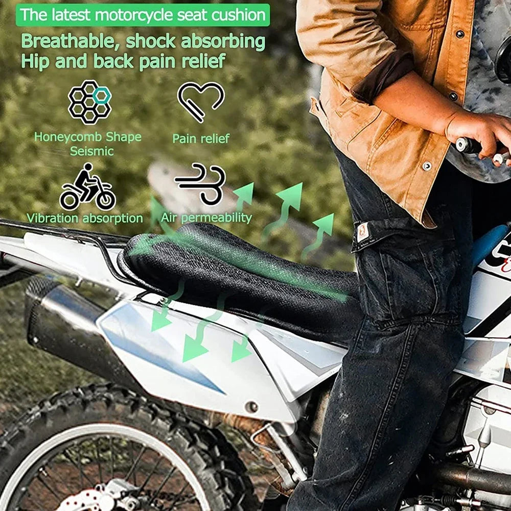 1PC Universal Motorcycle Gel Seat Cushion 3D Honeycomb Structure Breathable and Shock Absorption Pad for Comfortable Long Rides