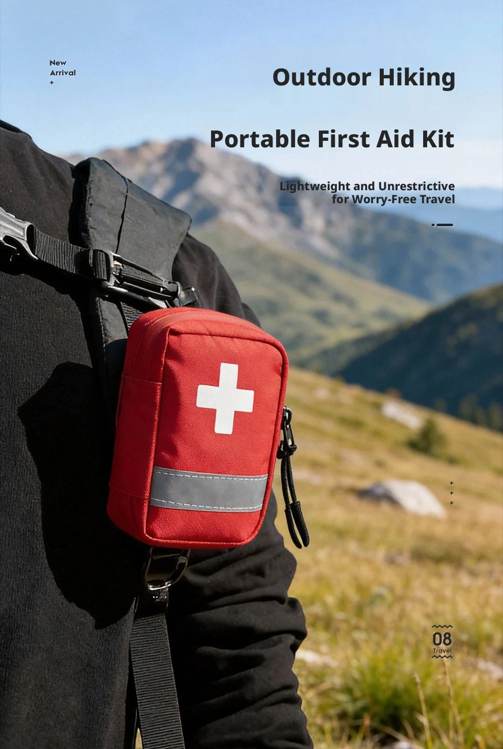 Reflective Portable First Aid Kit for Outdoor Hiking Camping - Emergency Medicine Organizer with Car Storage Strips